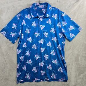 Chubbies‎ Mens Medium Blue Trout Fish Print Golf Peformance Polo Shirt